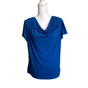 Sunny Leigh Blue Cowl Neck Short sleeve Blouse Top size PXL